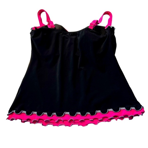 WOMEN’S Swimsuit Tankini Top Tankini Black with Fuchsia pink Size 10 - Picture 3 of 5